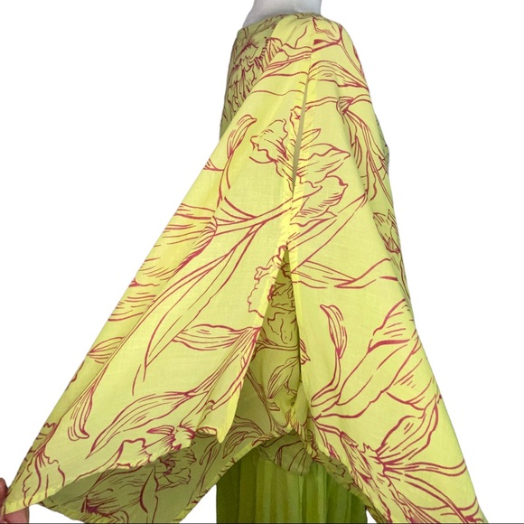 Jacques Ruc 2 Piece Chartreuse Maroon Floral Gauzy Layered Oversized Dress - Picture 10 of 16